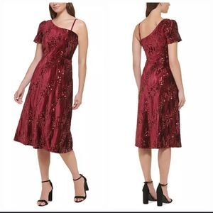 NWTs Kensie One Shoulder Fit & Flare Sequin Dress Size 14